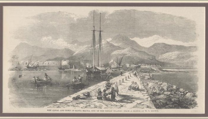 Το κανάλι και η πόλη της Λευκάδας (Santa Maura) γύρω στα 1859