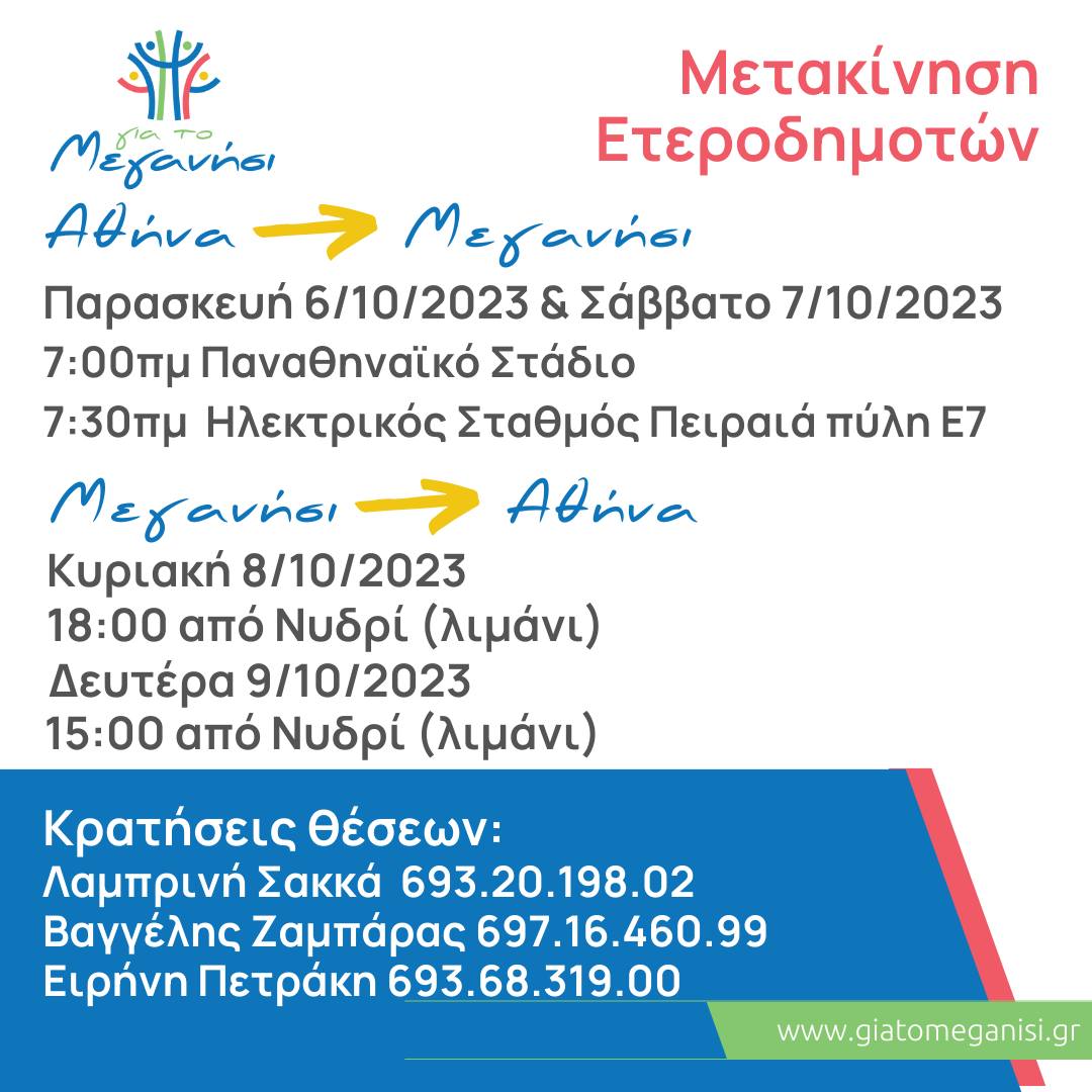 Πρόγραμμα και μετακινήσεις ετεροδημοτών από τον συνδυασμό «Για το Μεγανήσι» (Γ.Κατωπόδης)